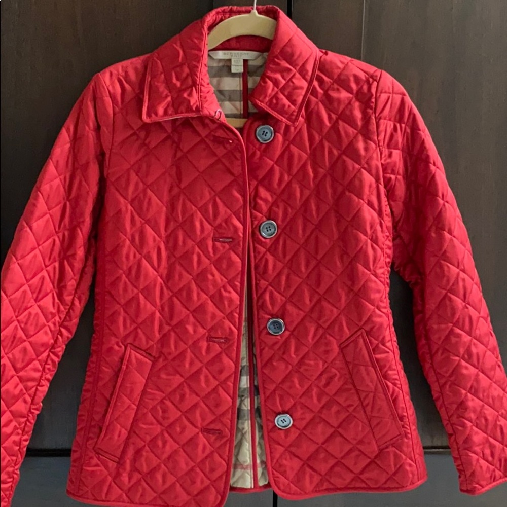 Red Burberry quilted jacket